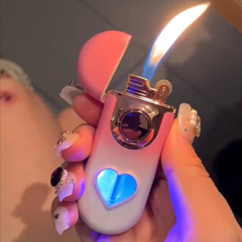 Gradient Color See-Through Heart Double Flame Lighter