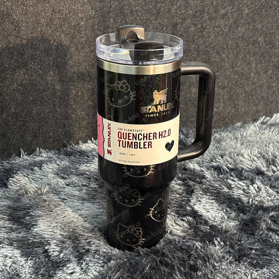 40oz Laser Printed Black Kitty Tumbler 🚢Free Shipping🚢