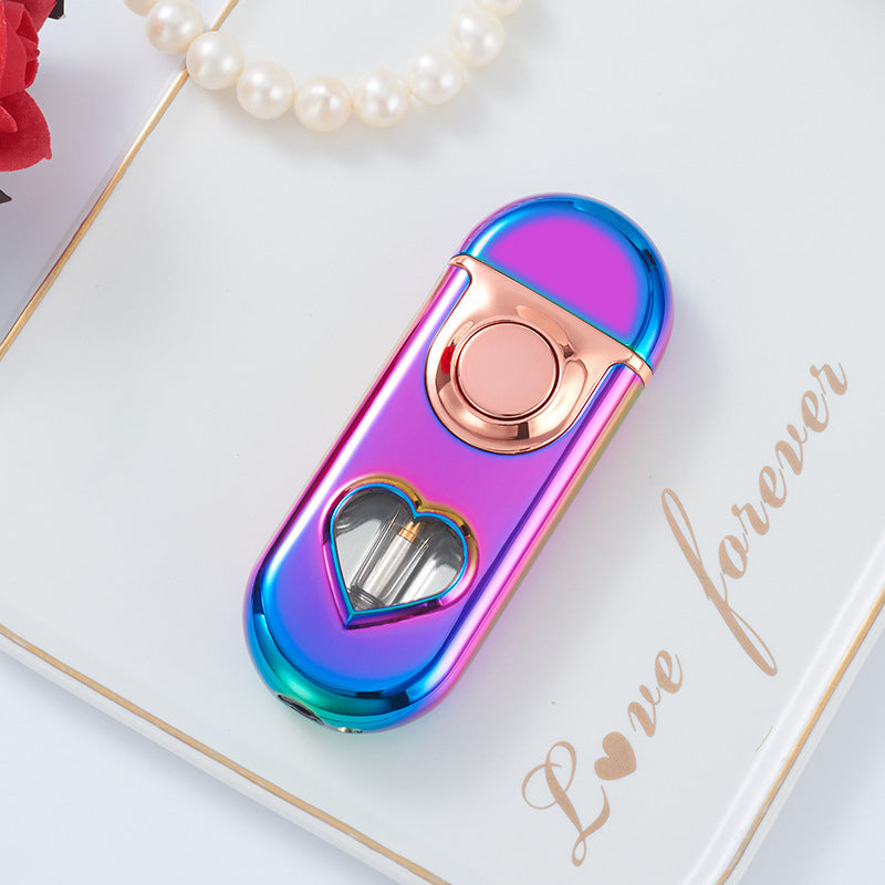 Gradient Color See-Through Heart Double Flame Lighter